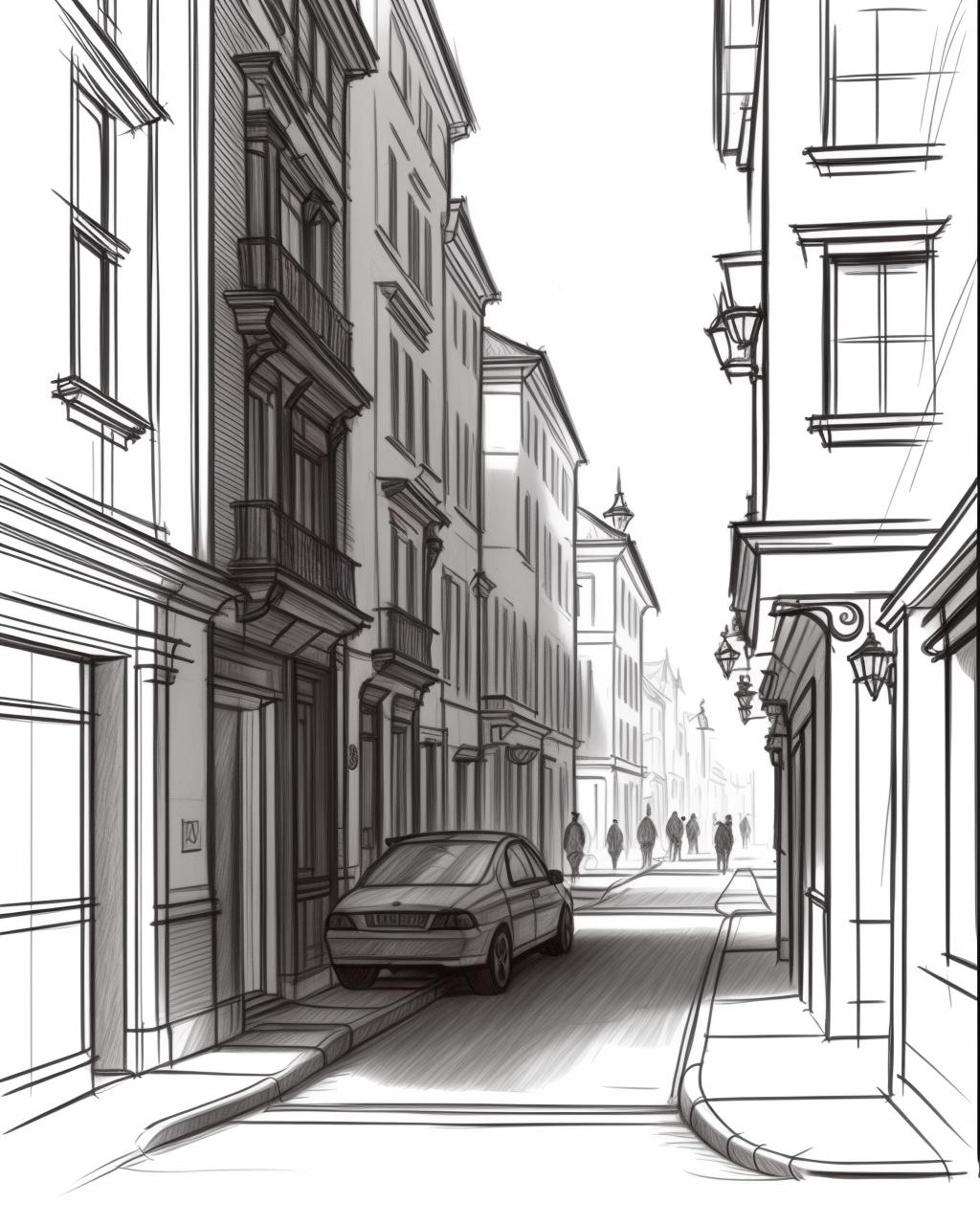 A pencil sketch of city street, sepia color. Watercolor style Stock Photo -  Alamy
